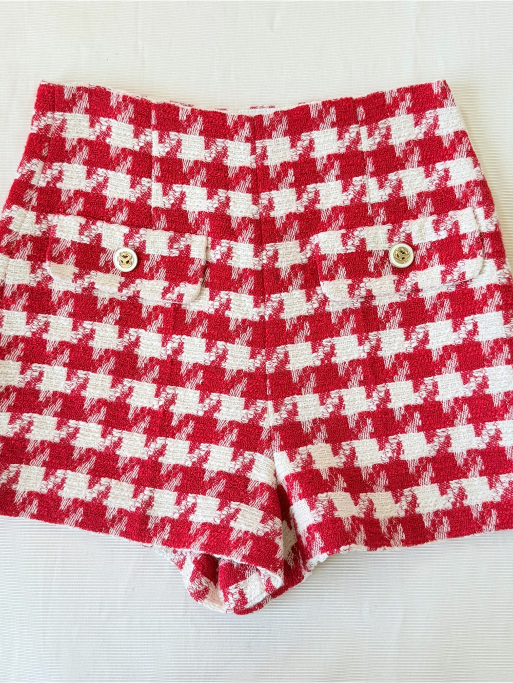 Sandro Womens Shorts Casual Button Red White French Cotton Blend 36